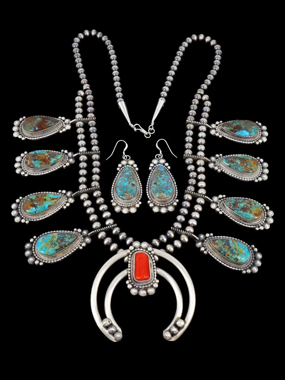 Native American Jewelry Turquoise and Coral Necklace Set