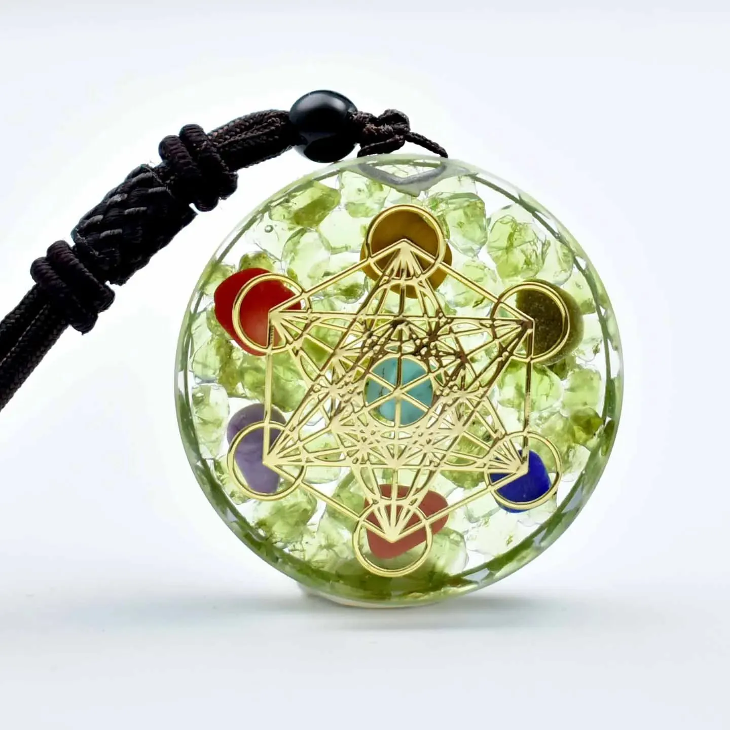 Natural Garnet 7 Chakra Healing Pendant - Metatron Cube Amulet