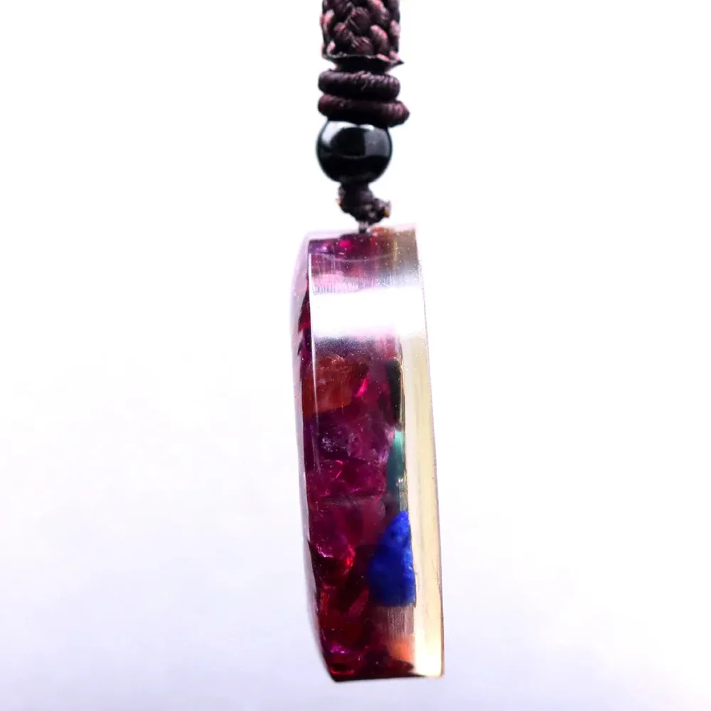 Natural Garnet 7 Chakra Healing Pendant - Metatron Cube Amulet