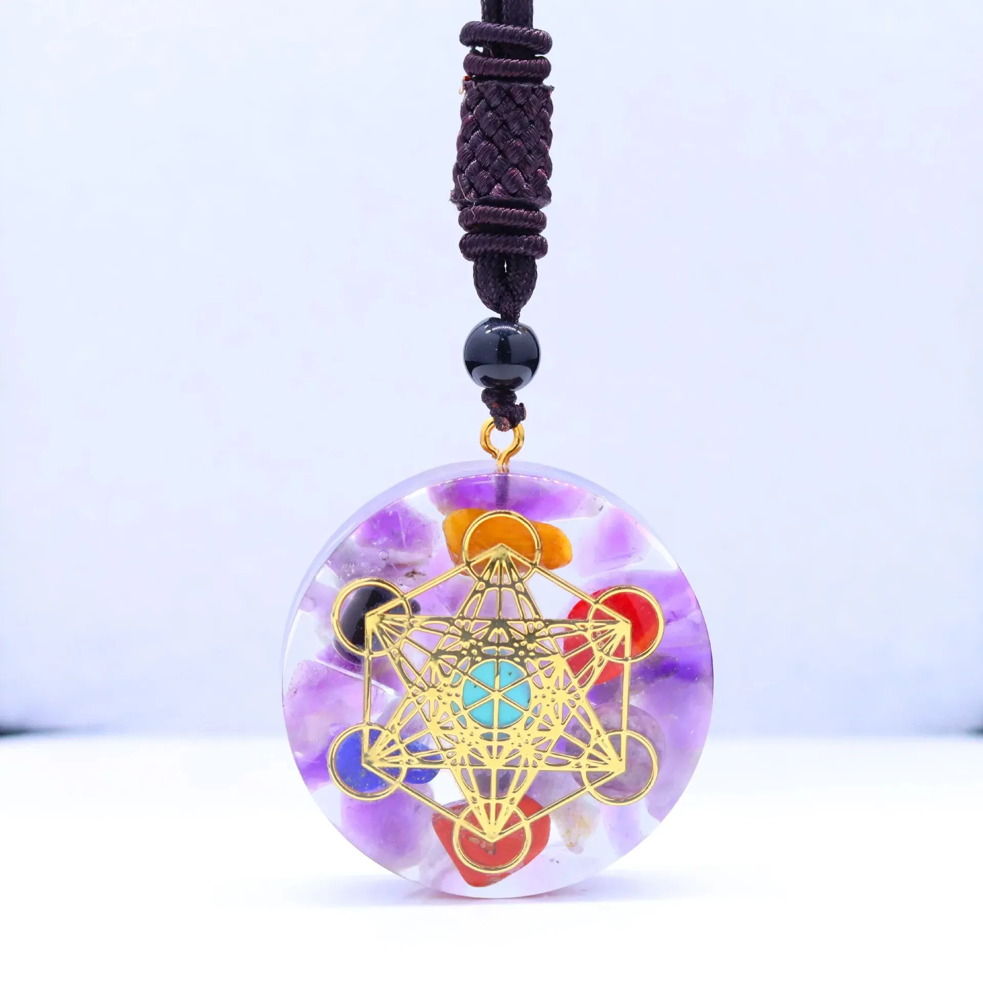 Natural Garnet 7 Chakra Healing Pendant - Metatron Cube Amulet