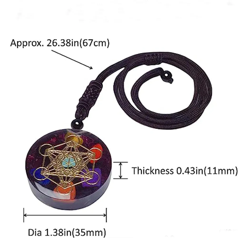 Natural Garnet 7 Chakra Healing Pendant - Metatron Cube Amulet