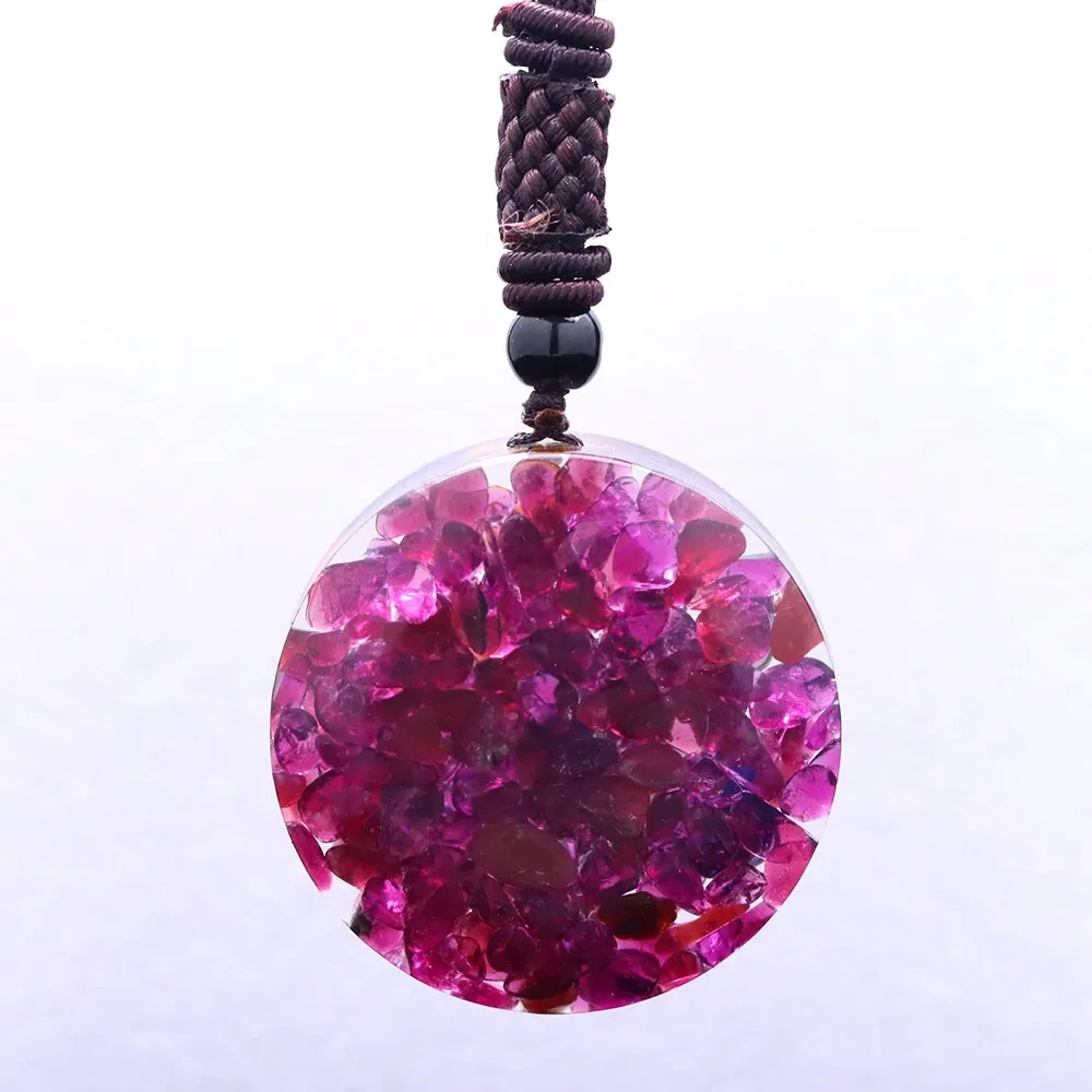 Natural Garnet 7 Chakra Healing Pendant - Metatron Cube Amulet
