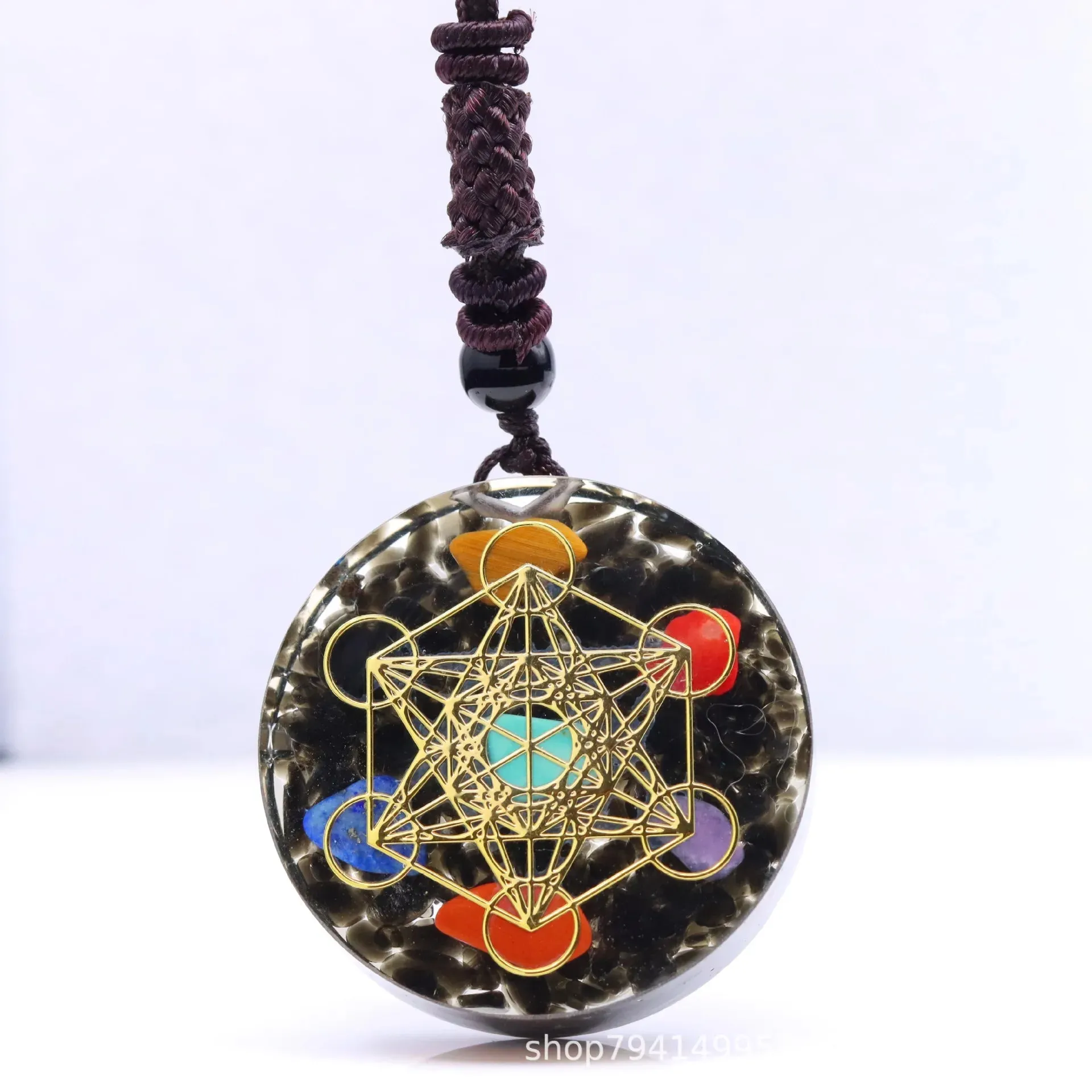 Natural Garnet 7 Chakra Healing Pendant - Metatron Cube Amulet