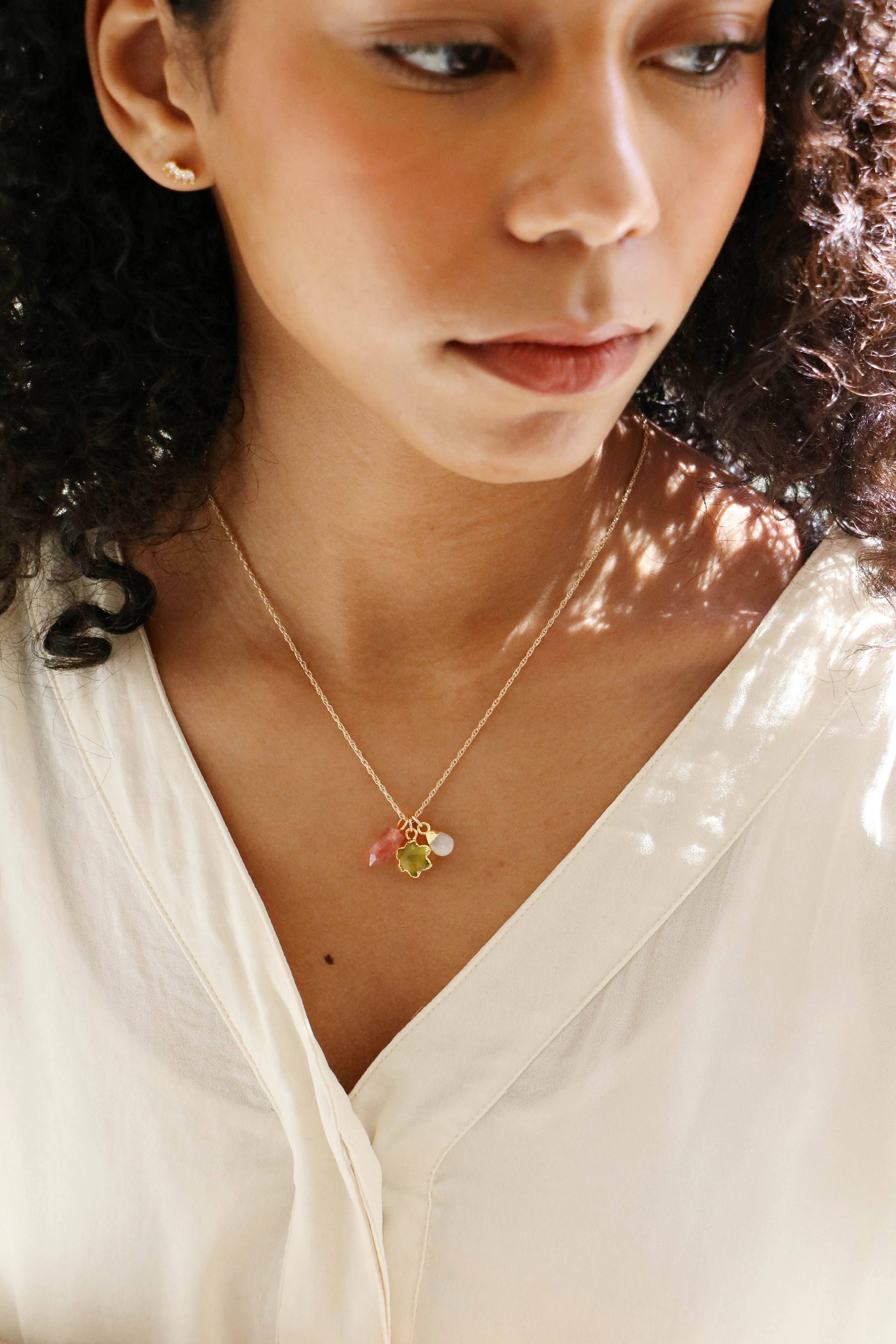 natural gemstone necklace { silver   gold }