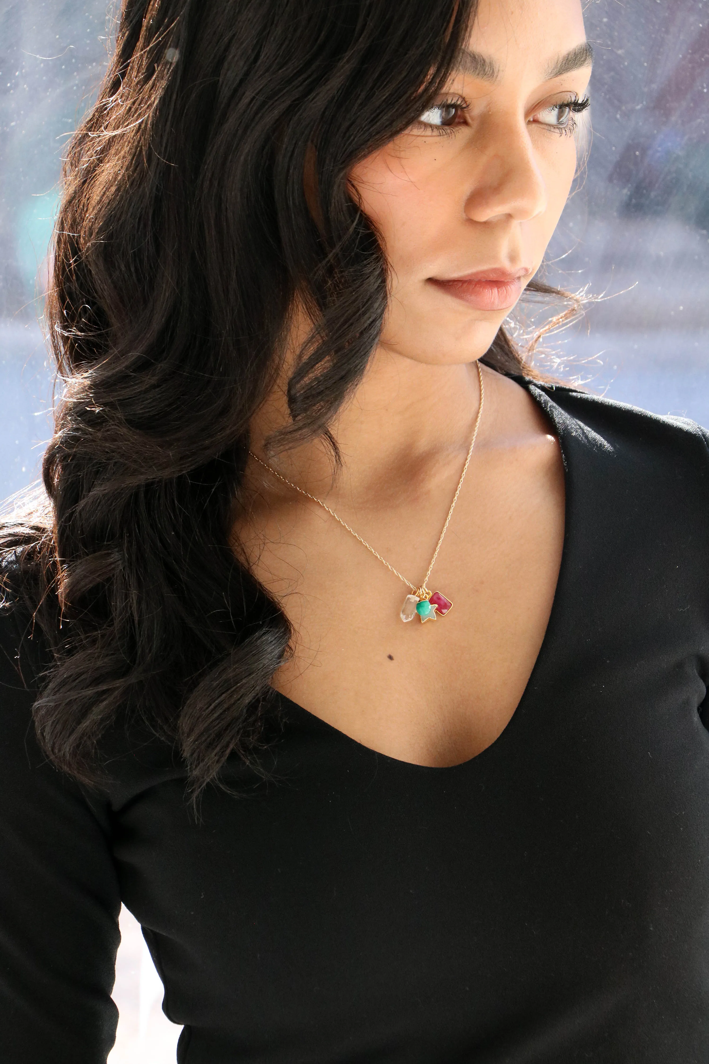 natural gemstone necklace { silver   gold }
