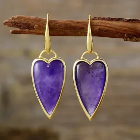 Natural Stone Heart Shape Drop Earrings