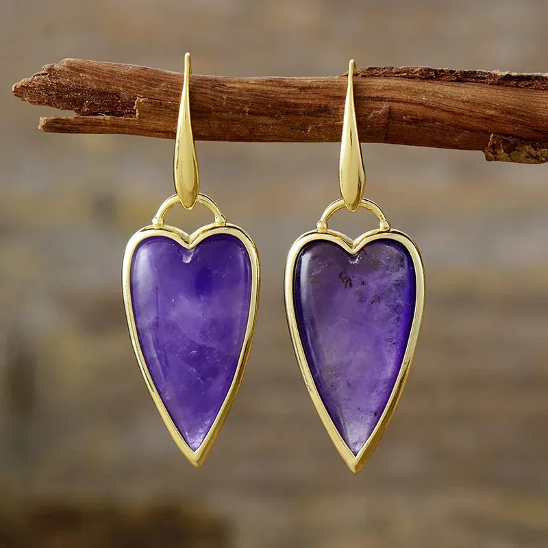 Natural Stone Heart Shape Drop Earrings