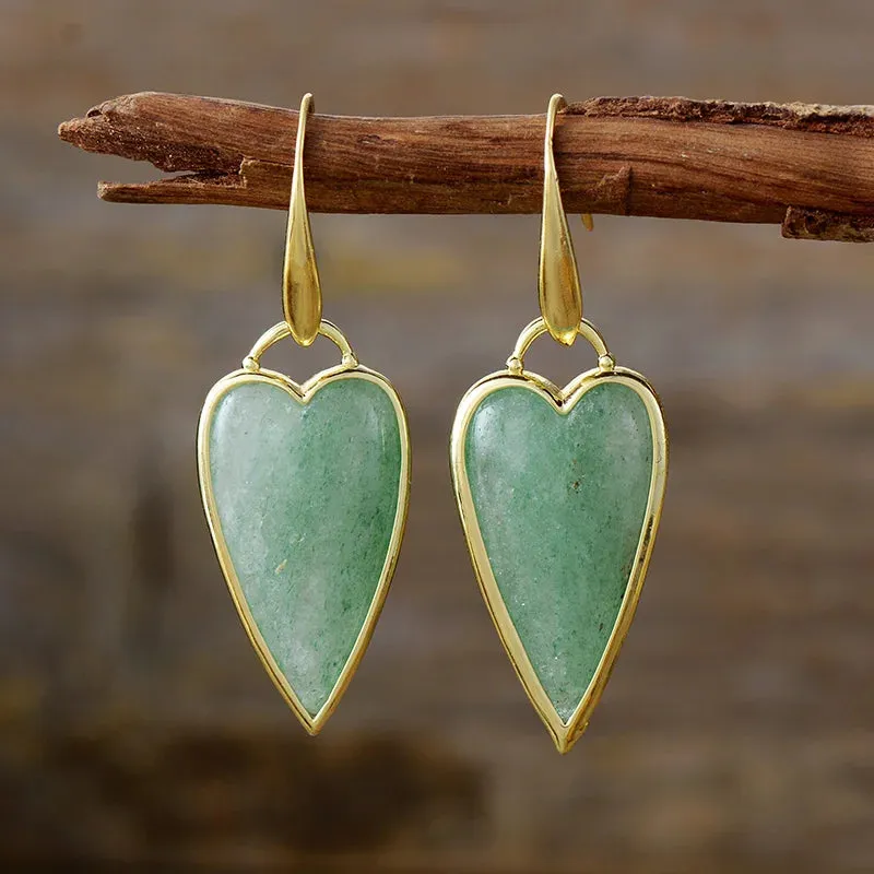 Natural Stone Heart Shape Drop Earrings