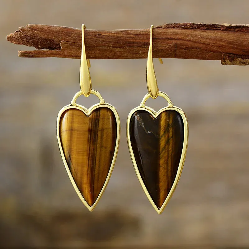 Natural Stone Heart Shape Drop Earrings