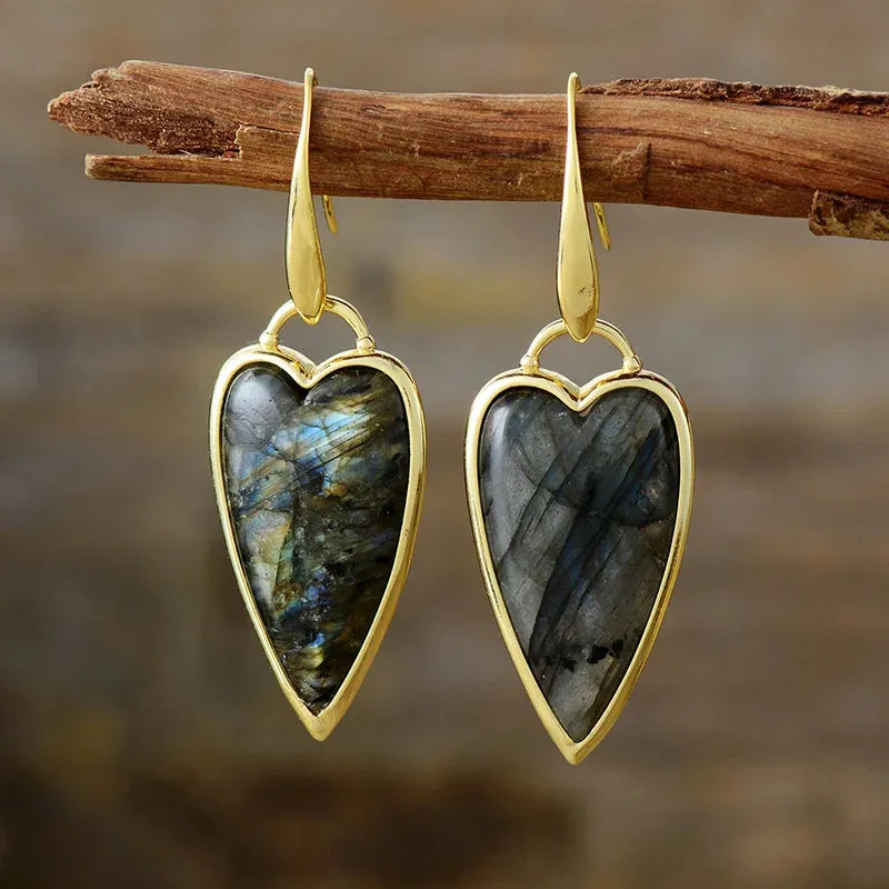Natural Stone Heart Shape Drop Earrings