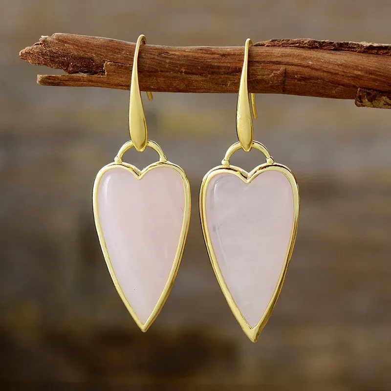Natural Stone Heart Shape Drop Earrings