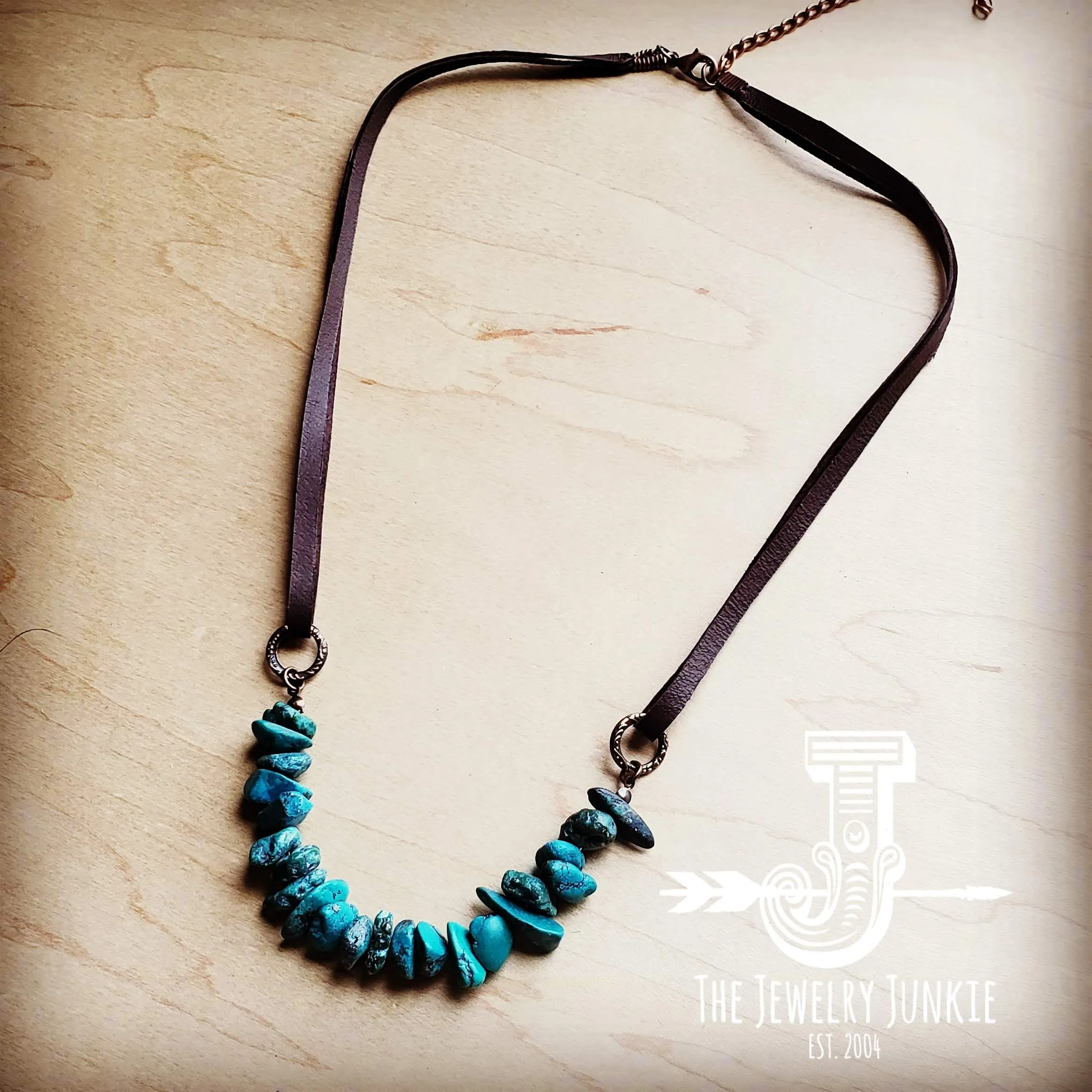 NATURAL TURQUOISE Leather Cord Necklace 250v