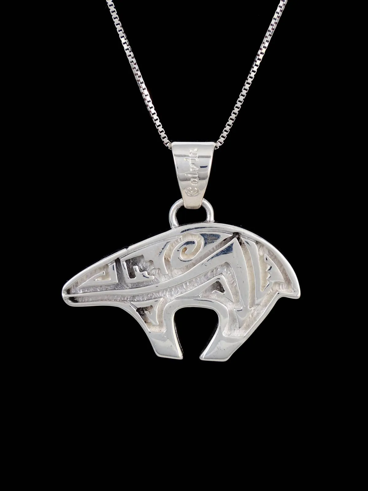 Navajo Cobblestone Inlay Turquoise Sterling Silver Reversible Bear Pendant