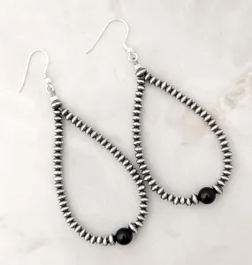 Navajo Pearl Onyx Ball Saucer Tear Drop Dangle Earrings Sterling Silver