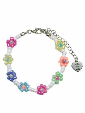 NEW* PASTEL RAINBOW FLOWER BEADED BRACELET