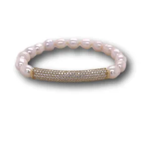 Pave Bar Fresh Water Pearl Bracelet