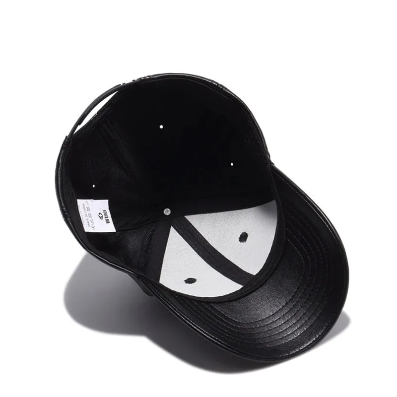 PU Leather Black Baseball Cap Men Women Solid Fashion Snapback Hat Hip Hop Caps Bone Casquette Trucker Cap Size 55-60