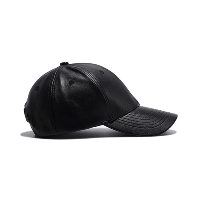 PU Leather Black Baseball Cap Men Women Solid Fashion Snapback Hat Hip Hop Caps Bone Casquette Trucker Cap Size 55-60