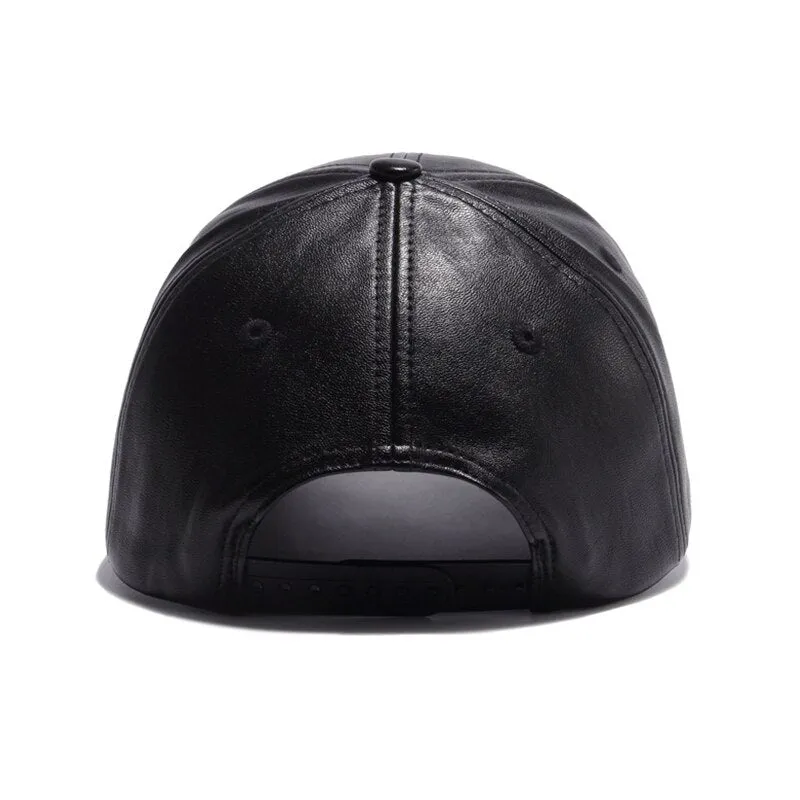 PU Leather Black Baseball Cap Men Women Solid Fashion Snapback Hat Hip Hop Caps Bone Casquette Trucker Cap Size 55-60