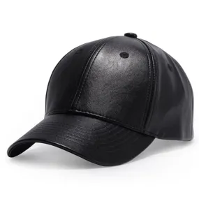 PU Leather Black Baseball Cap Men Women Solid Fashion Snapback Hat Hip Hop Caps Bone Casquette Trucker Cap Size 55-60