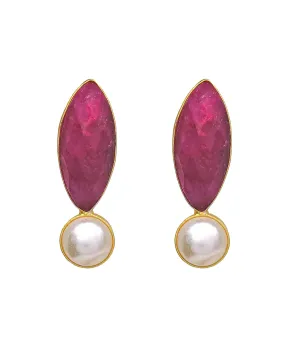 Red Haathi & Pearl Earrings