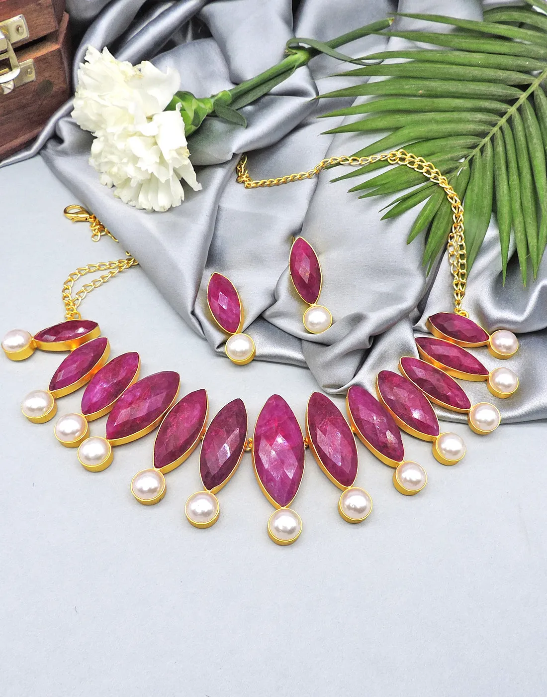 Red Haathi & Pearl Earrings