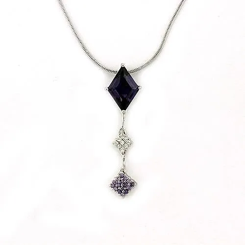 Rhodium 925 Sterling Silver Chain Pendant with AAA Grade CZ in Amethyst for Women Style LOAS1322