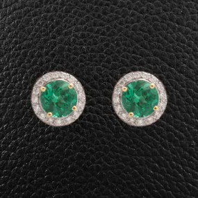 Round Emerald & Diamond Earrings