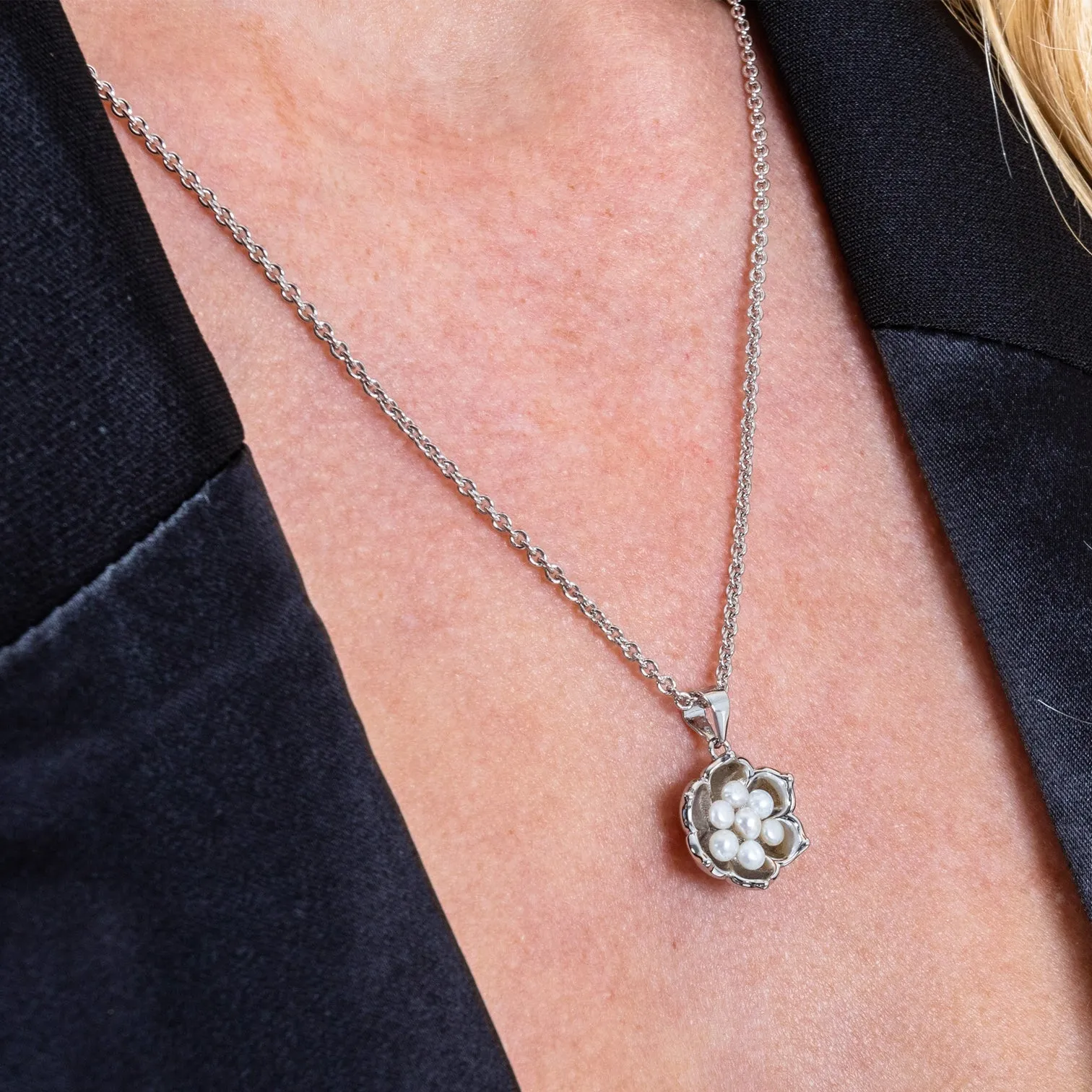 Royal Pearl Flower Pendant in Sterling Silver