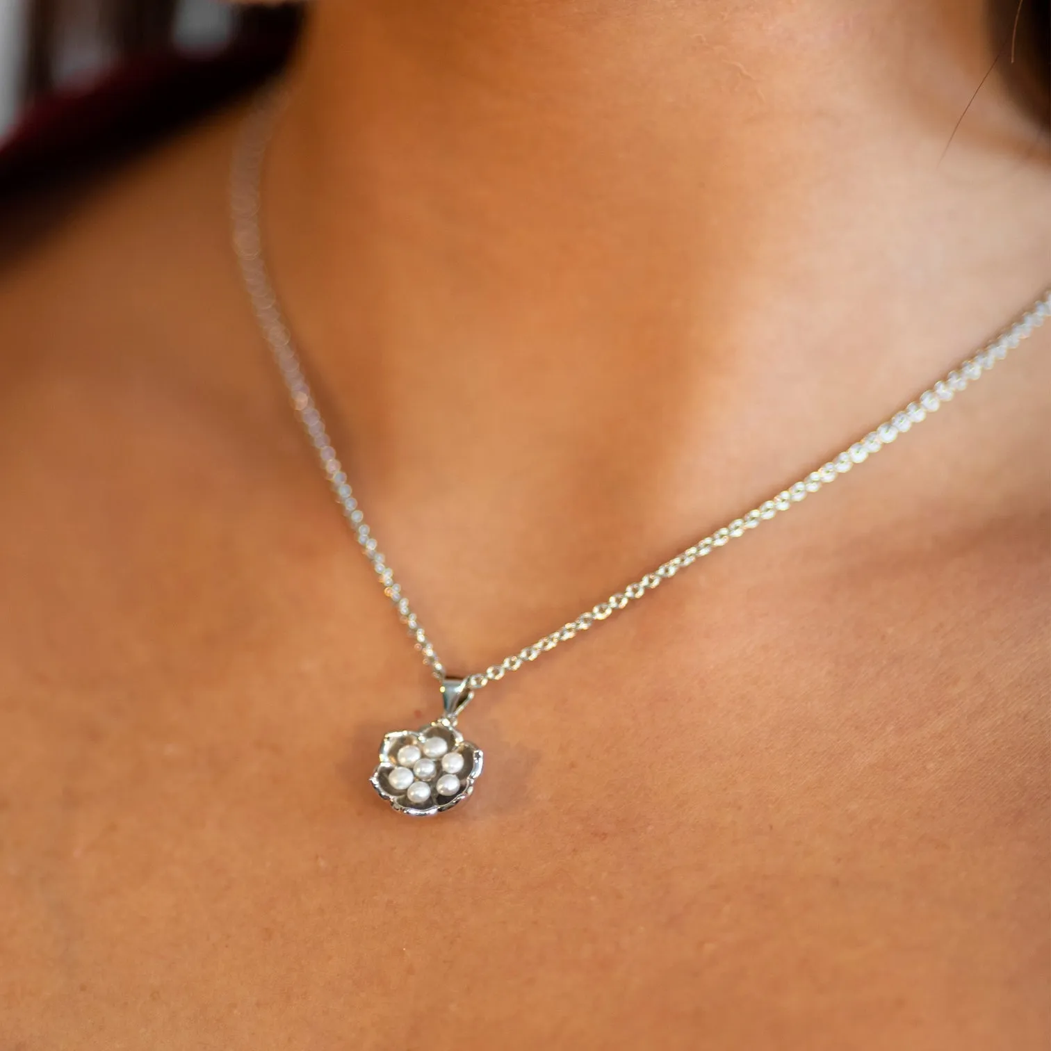 Royal Pearl Flower Pendant in Sterling Silver