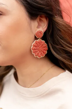 Rust Beaded Flower Shape Earrings