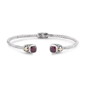 Samuel B. Leyla Garnet 18K & Sterling Silver Twisted Cable Bangle Bracelet