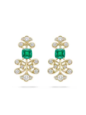 Secret Garden Fern Emerald Diamond Yellow Gold Earrings