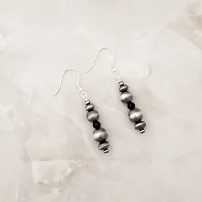 Short Navajo Pearls & Onyx Drop Dangle Earrings Sterling Silver NPE018