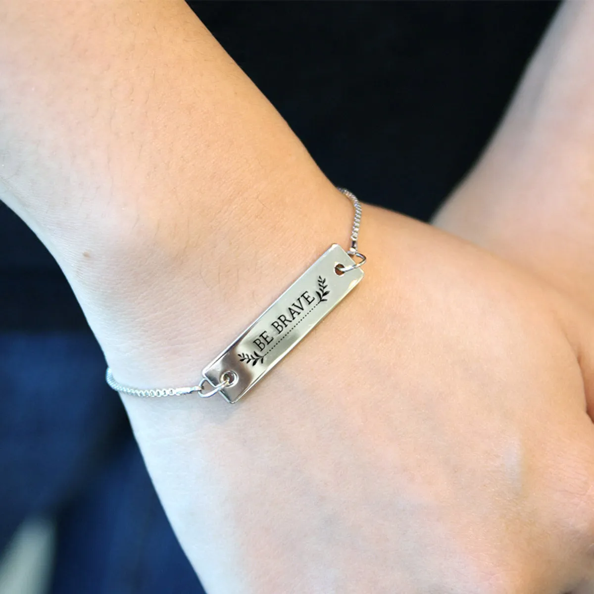 Silver Be Brave Adjustable Bar Bracelet