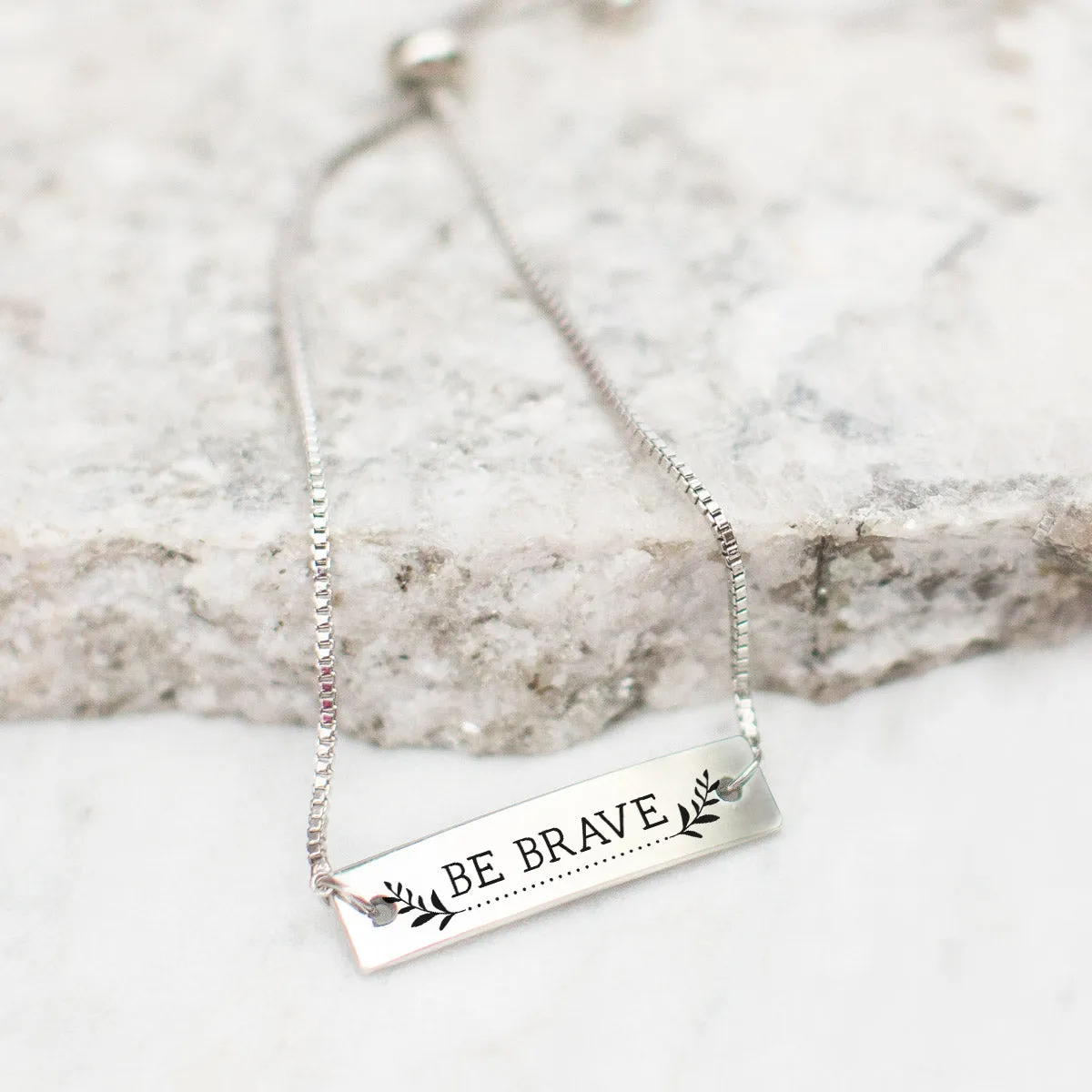 Silver Be Brave Adjustable Bar Bracelet