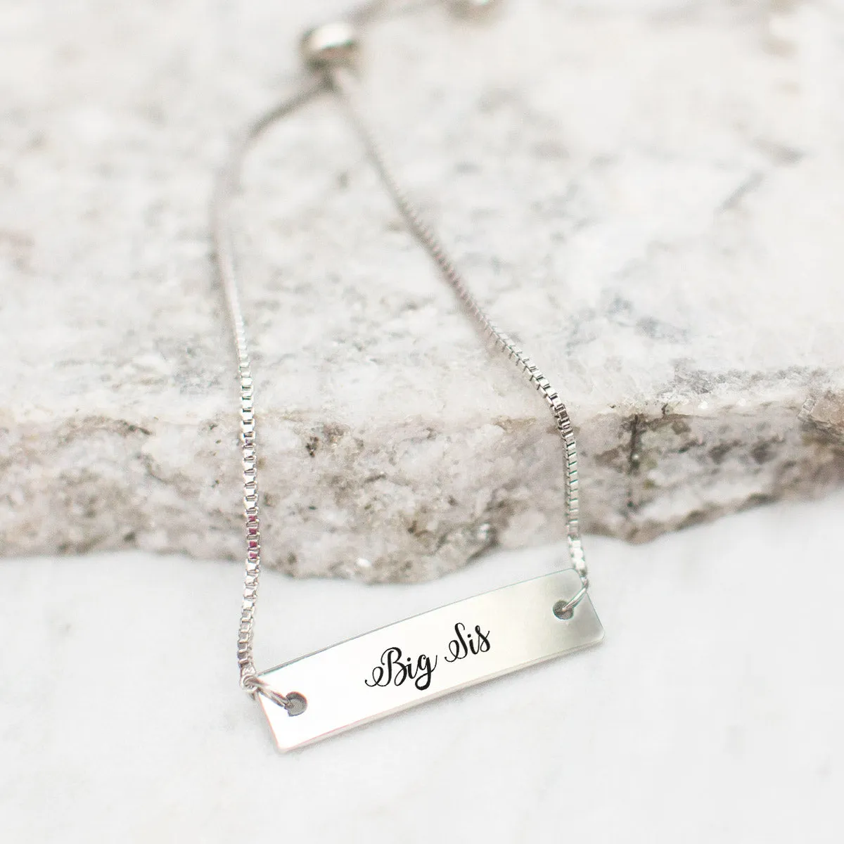 Silver Big Sis - Script Adjustable Bar Bracelet