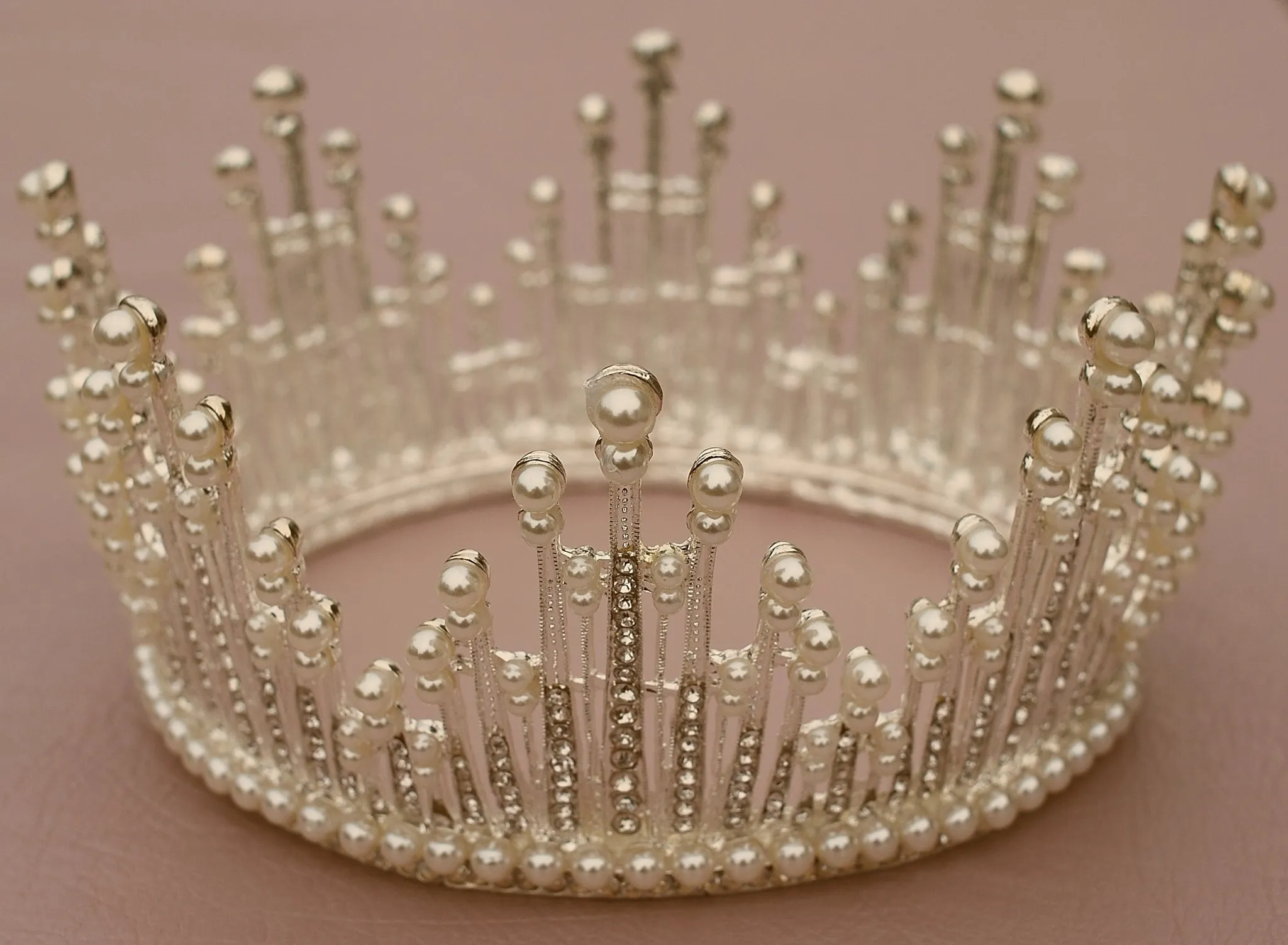Silver Crown with Pearls Wedding Headpiece