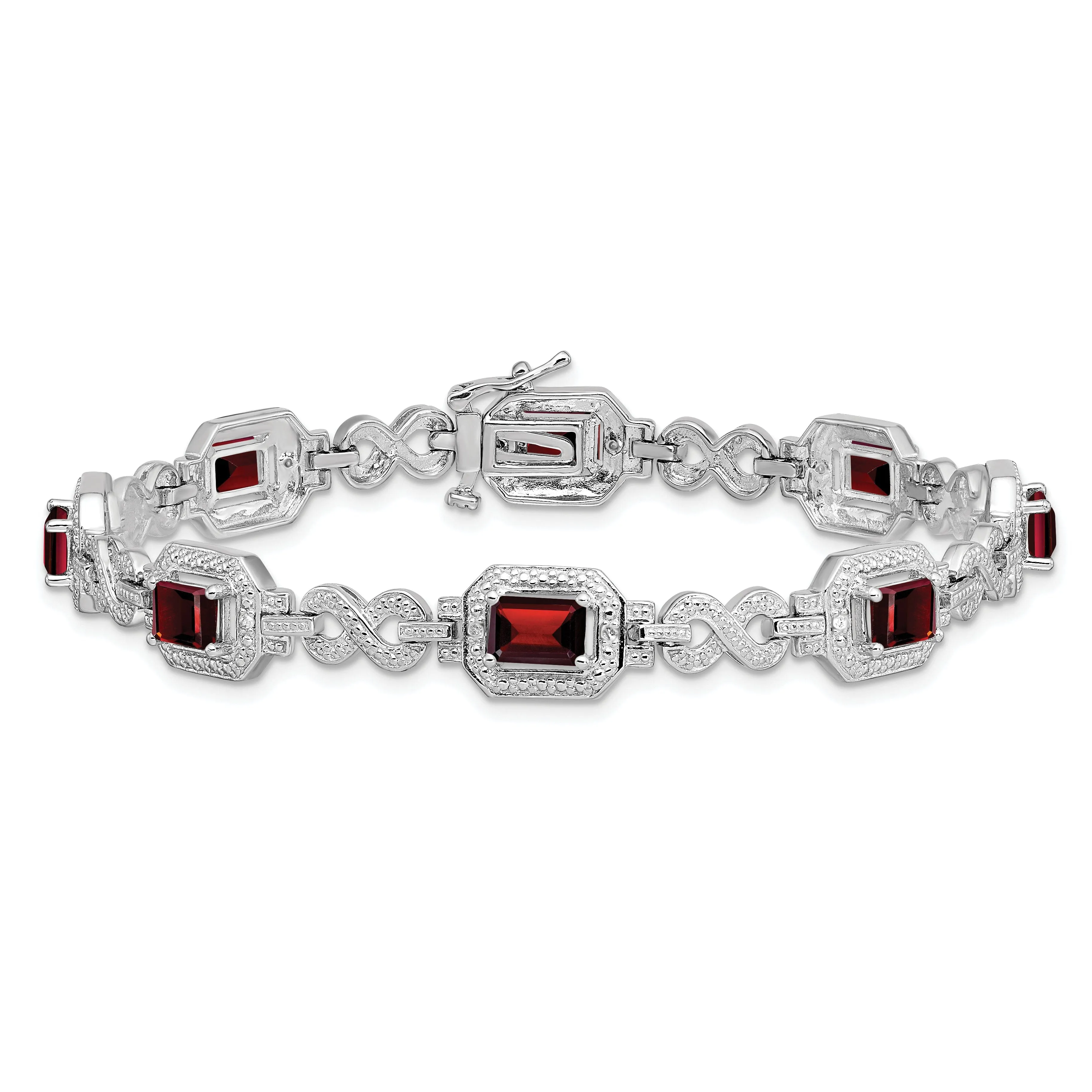 Silver Diamond Octagon Garnet Gemstone Bracelet