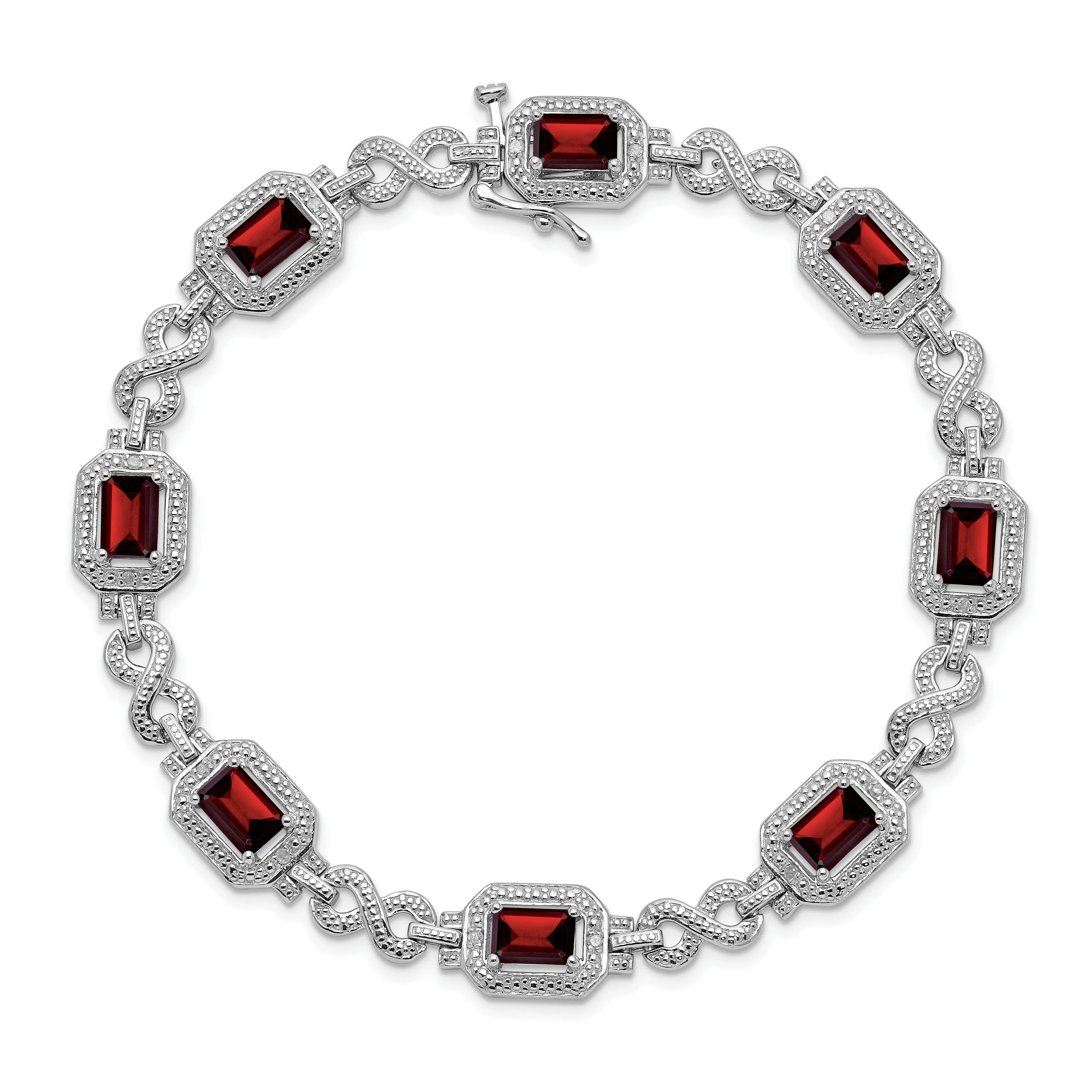 Silver Diamond Octagon Garnet Gemstone Bracelet