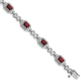 Silver Diamond Octagon Garnet Gemstone Bracelet
