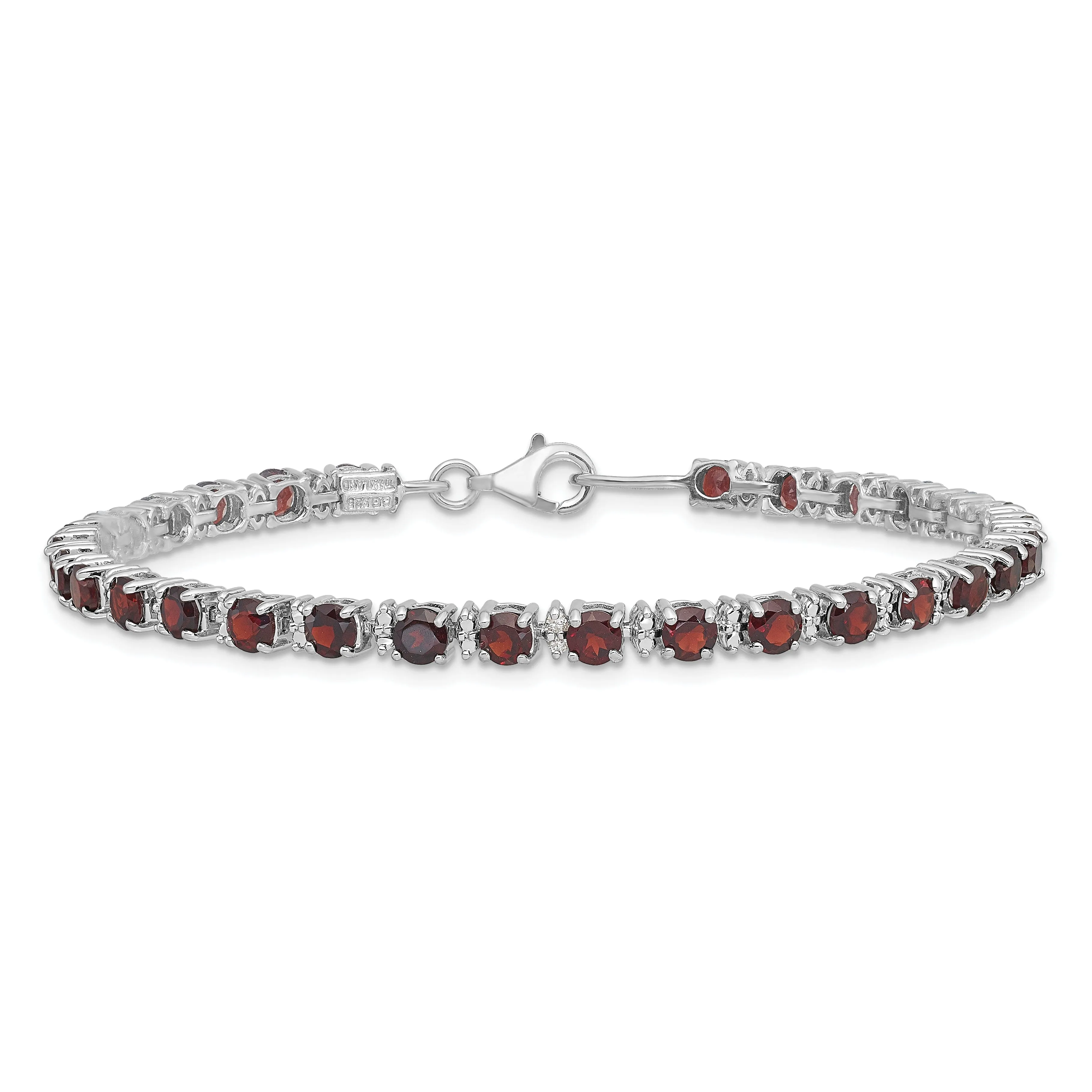 Silver Garnet Gemstone Round Diamond Bracelet