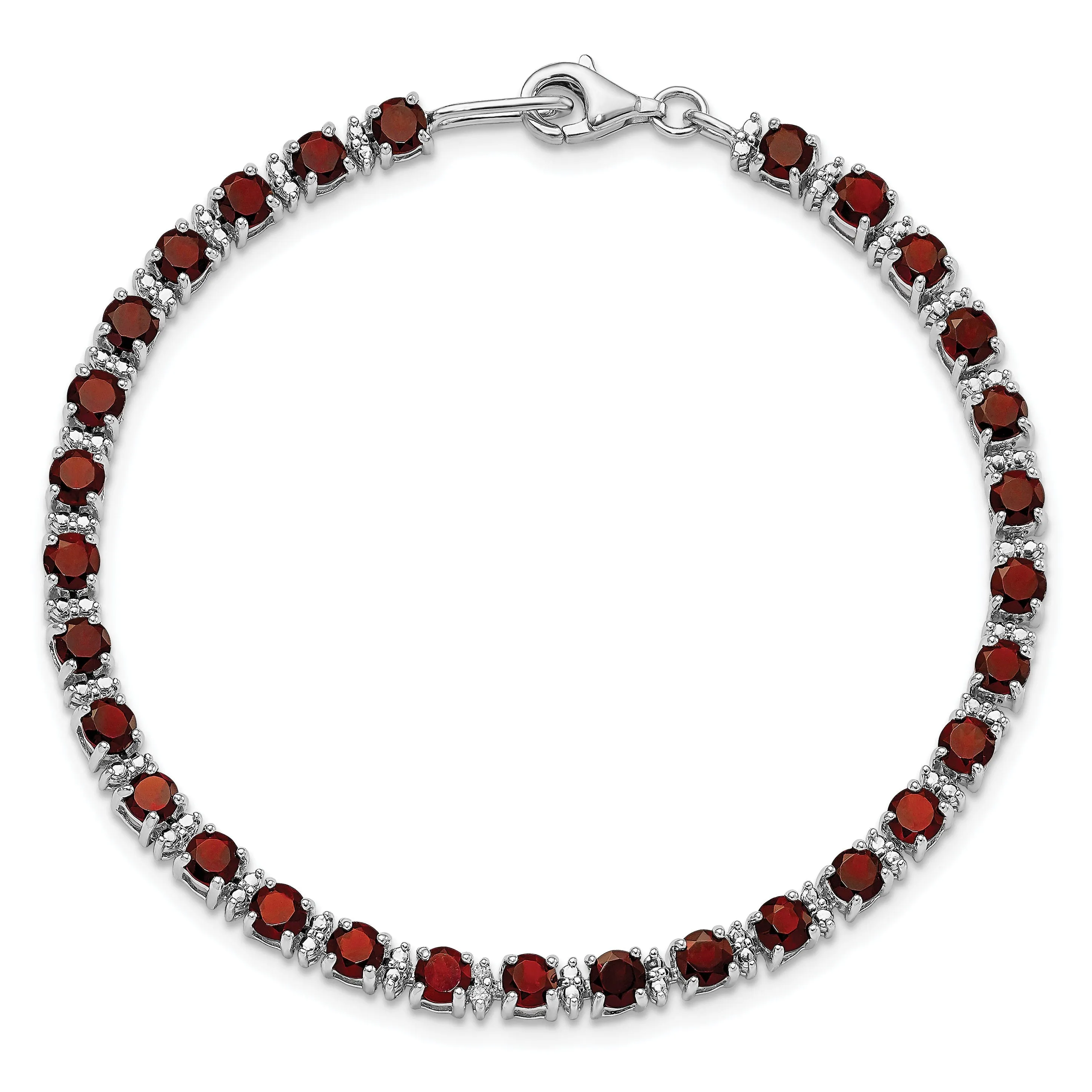 Silver Garnet Gemstone Round Diamond Bracelet