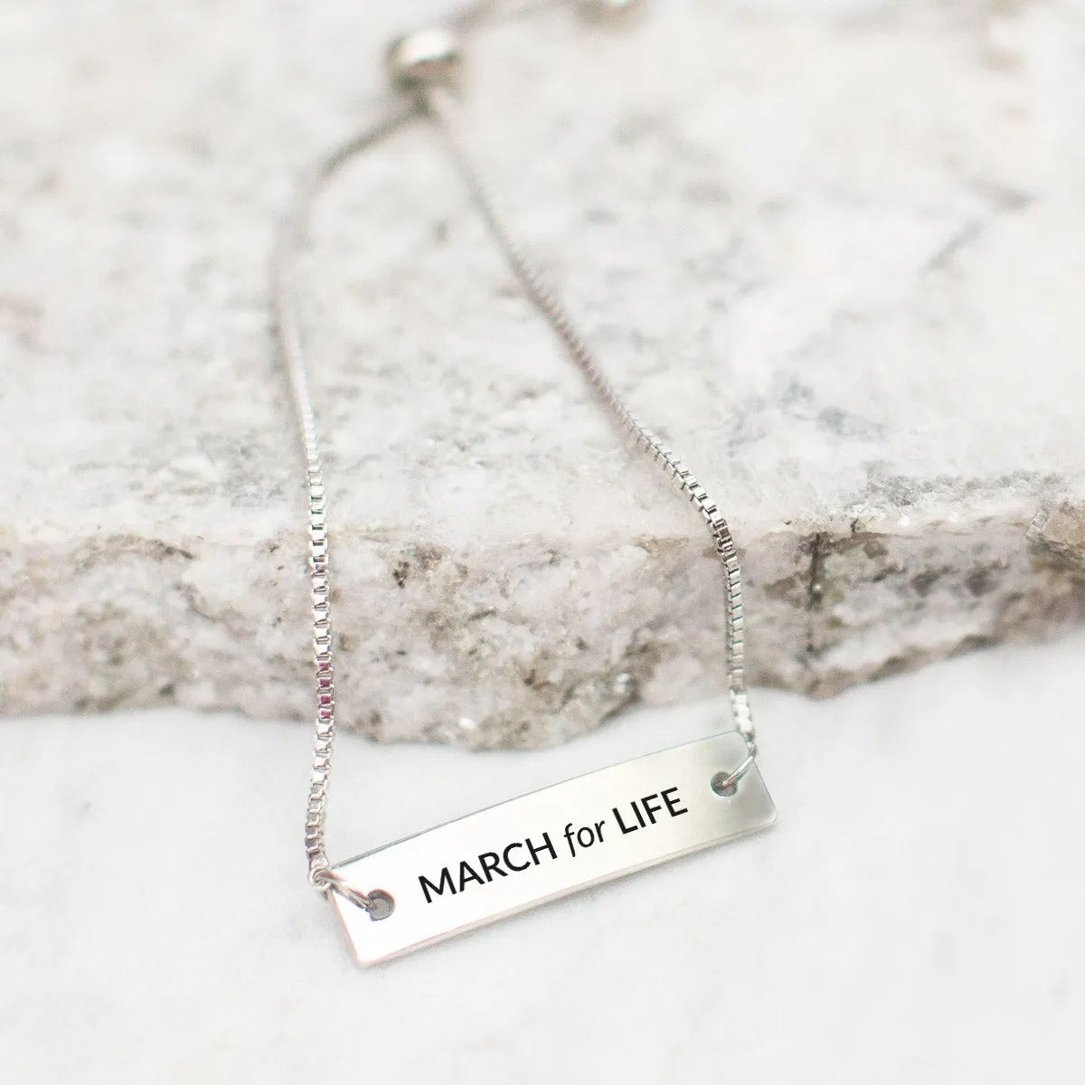 Silver March for Life Adjustable Bar Bracelet