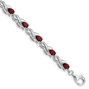 Silver Oval Cut Garnet Gemstone Bracelet