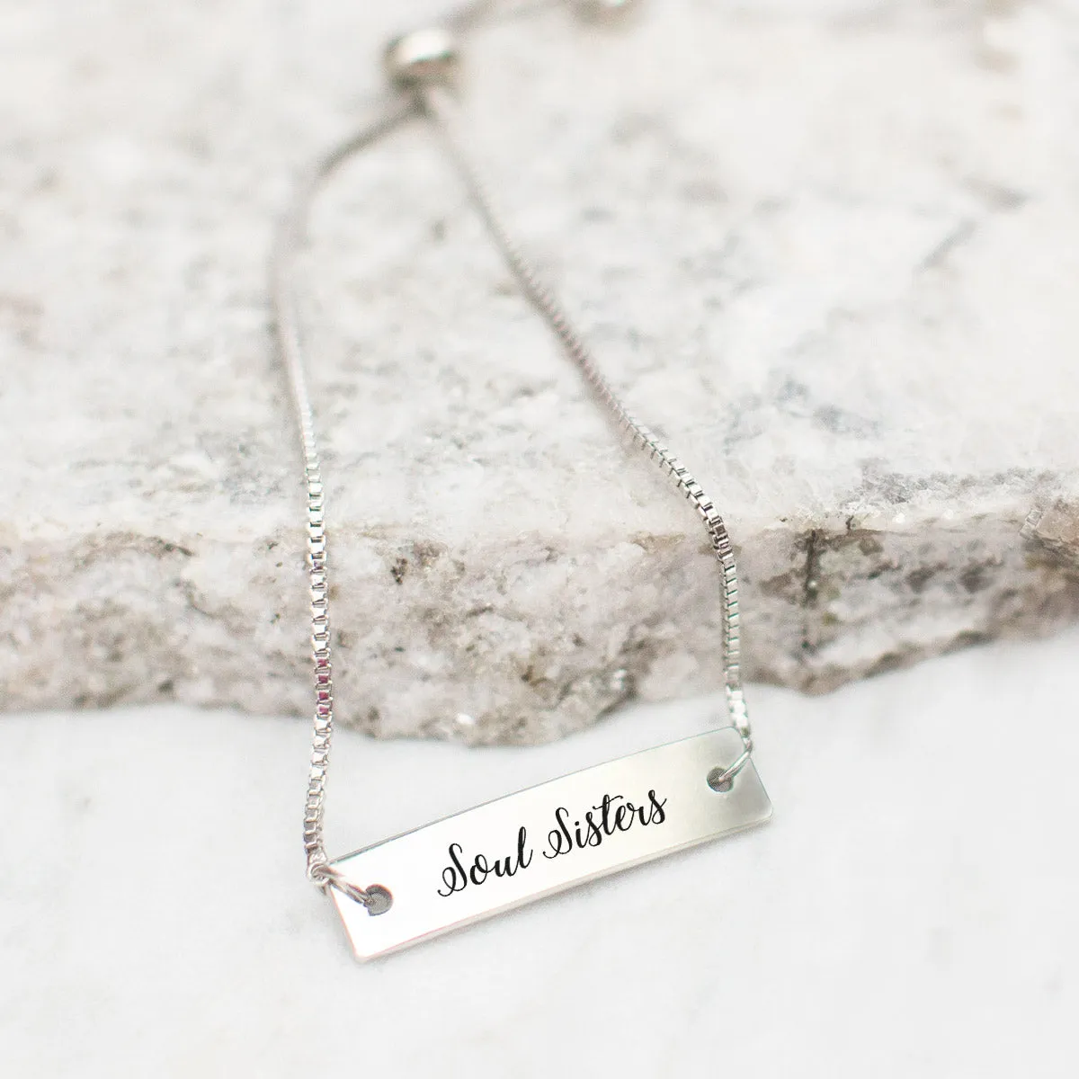 Silver Soul SIsters - Script Adjustable Bar Bracelet