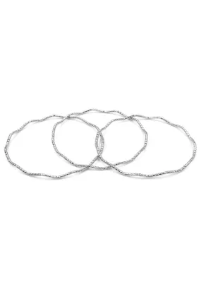Silver Waved Textured Set of 3 Bangles