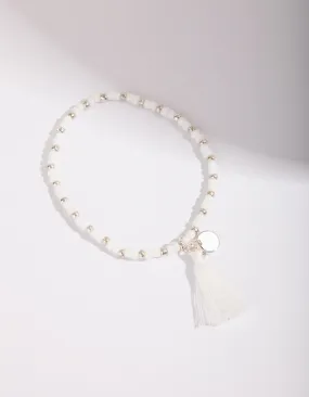 Silver White Bead Stretch Bracelet