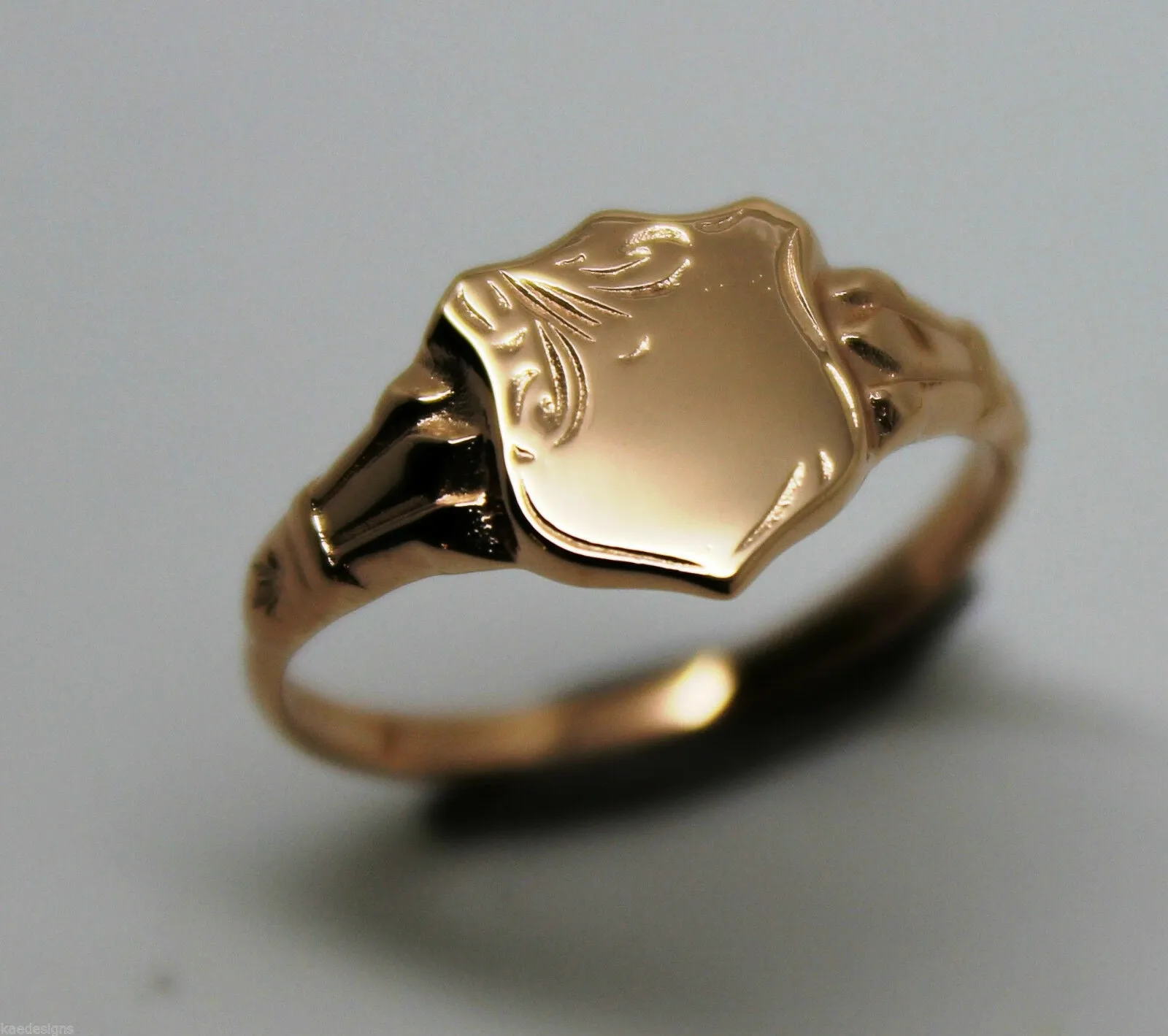 Size K, Kaedesigns New Childs Solid 9ct 9k Yellow, Rose or White Gold Shield Signet Ring