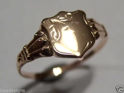 Size K, Kaedesigns New Childs Solid 9ct 9k Yellow, Rose or White Gold Shield Signet Ring